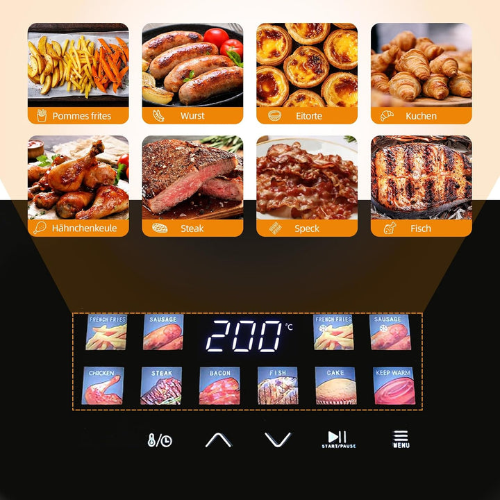 Heissluftfritteuse 5 L Rapid Air Fryer, 8 Programmen, Digitales LED-Display, Sichtfenster, Timer, Fr