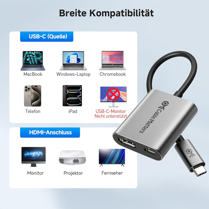 Cable Matters 48Gbps USB C auf HDMI 2.1 Adapter unterstützt 4K@120Hz/8K@60Hz (DSC erforderlich) HDR