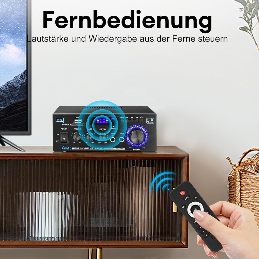 Hifi Verstärker - KKMOL Stereo Verstärker, AK45 Mini Bluetooth Radio Audio Verstärker Receiver, Wiim