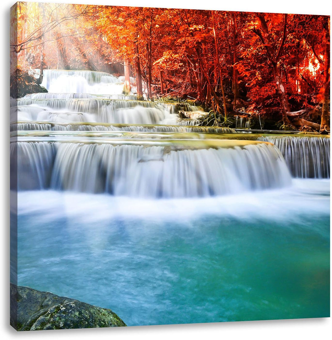 Bach in Herbstlandschaft, Format: 70x70 auf Leinwand, XXL riesige Bilder fertig gerahmt mit Keilrahm