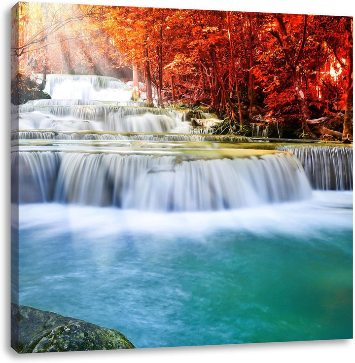 Bach in Herbstlandschaft, Format: 70x70 auf Leinwand, XXL riesige Bilder fertig gerahmt mit Keilrahm