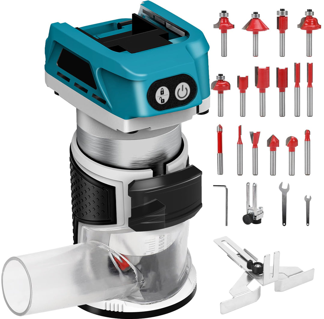 Akku Oberfräse kompatibel mit Makita 18V Akku, 800W Bürstenlose Kantenfräser mit 6 Geschwindigkeiten