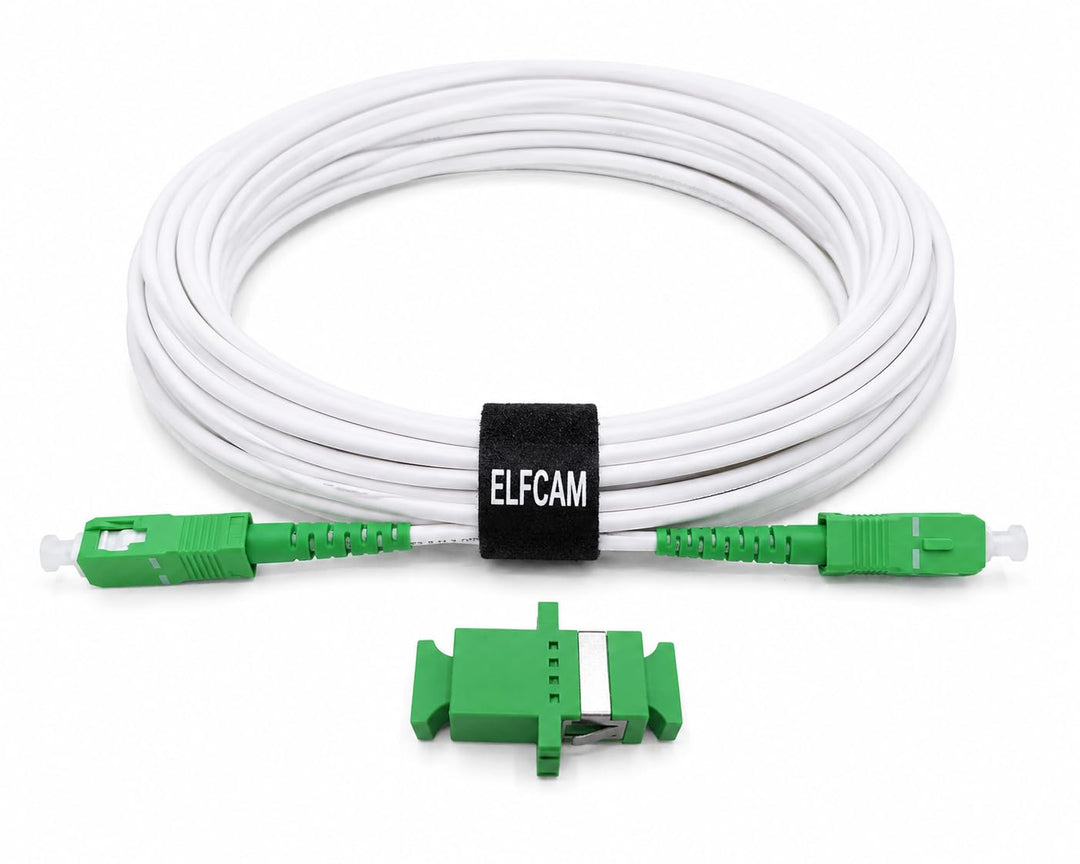 Elfcam® - 15m Glasfaserkabel SC/APC auf SC/APC Simplex Singlemode, Lieferung mit LWL Adapter, LWL ka