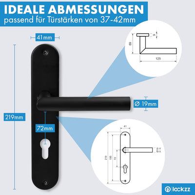 lockzz Türgriff Drückergarnitur Estenfeld, Edelstahl schwarz matt, Türbeschlag für Wohnungseingangst