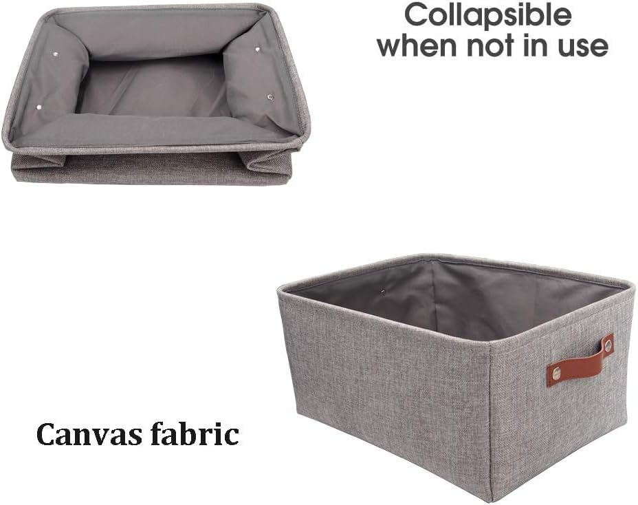 Mangata Faltbare Aufbewahrungskörbe mit Ledergriff,[4 Pack] Verdicktes Leinen Stoff Aufbewahrungsbox