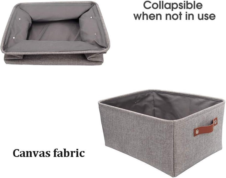 Mangata Faltbare Aufbewahrungskörbe mit Ledergriff,[4 Pack] Verdicktes Leinen Stoff Aufbewahrungsbox