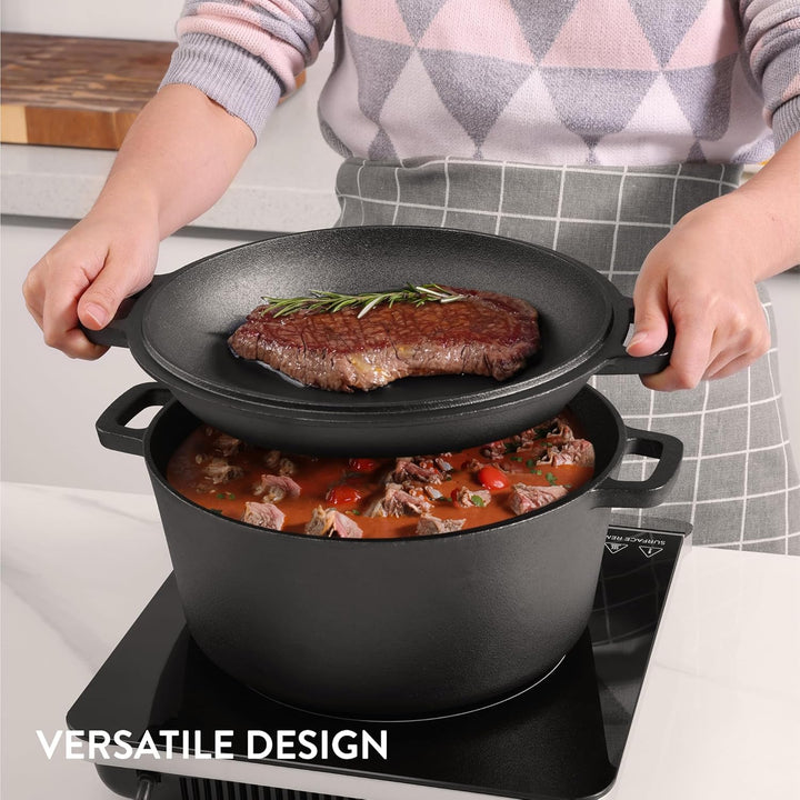 Navaris Gusseisen Topf Bratentopf Pfannendeckel - 4,7l - 2in1 Dutch Oven Pfanne temperaturbeständig