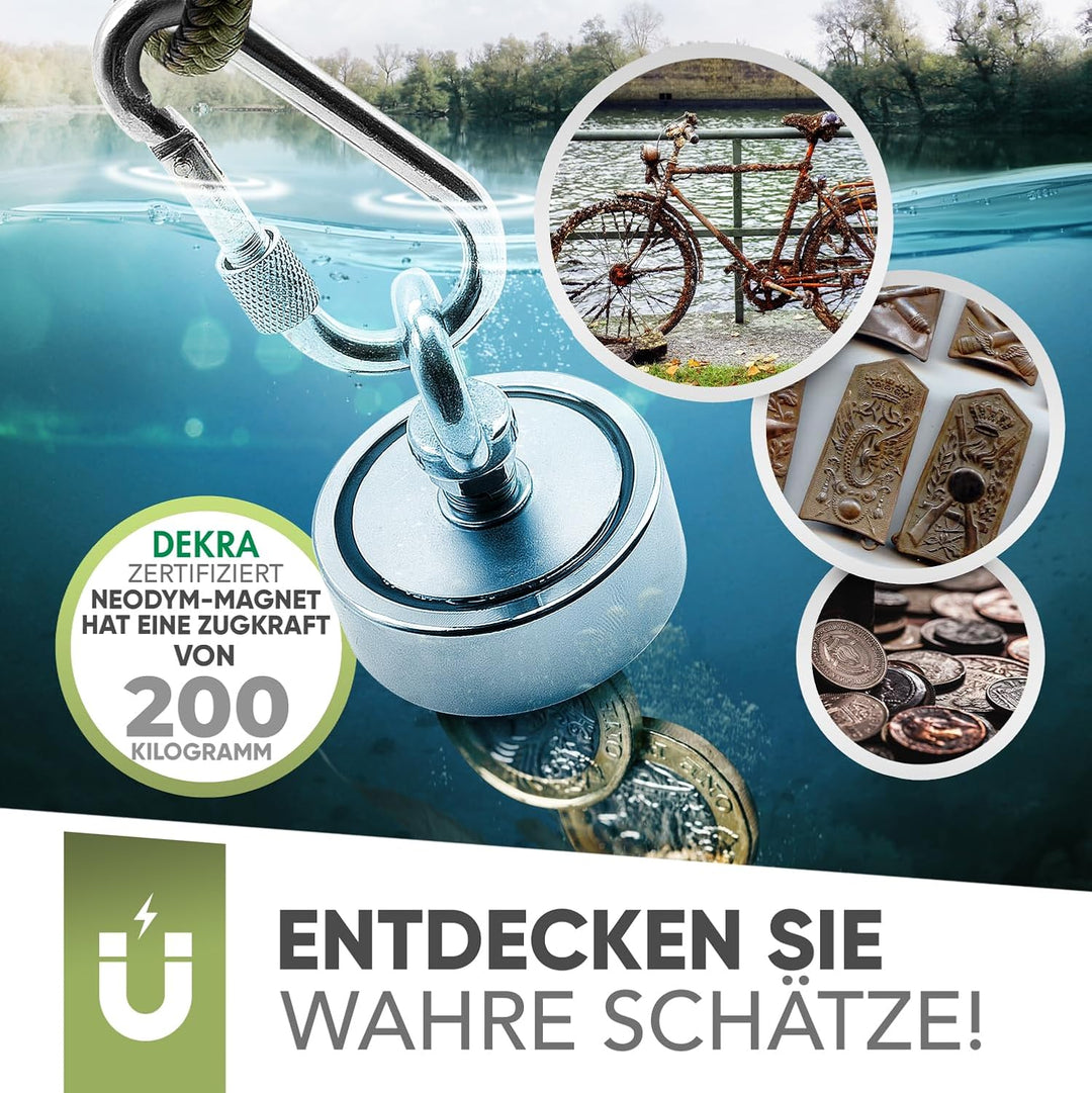 Jungle Monkey Premium Magnetangel Set - 200KG Zugkraft DEKRA geprüft - Magnetfischen Komplettset ink