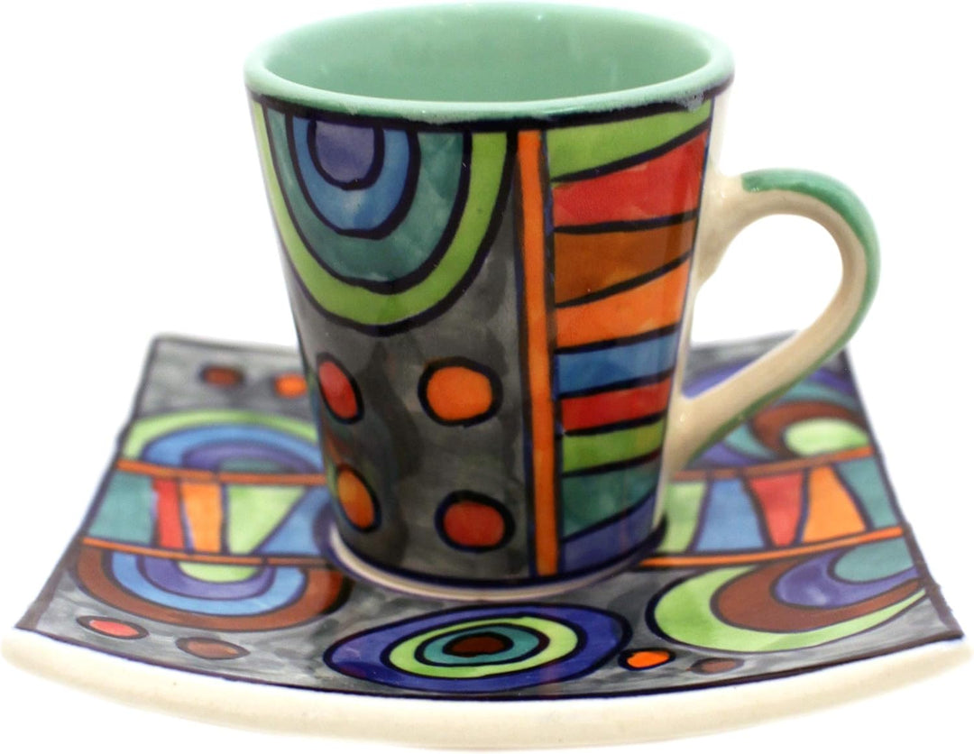 Gall&amp;Zick Espressotassen mit Untertasse, Kaffeetassen Set Modern, Kaffeebecher Keramik Handbemalt, E