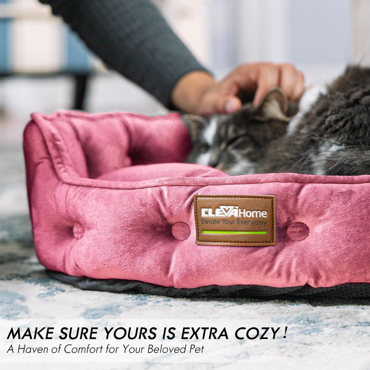 ClevaHome Rundes Katzenbett &amp; Hundebett für Kleine Haustiere bis 7kg – Waschbares Weiches Haustierbe