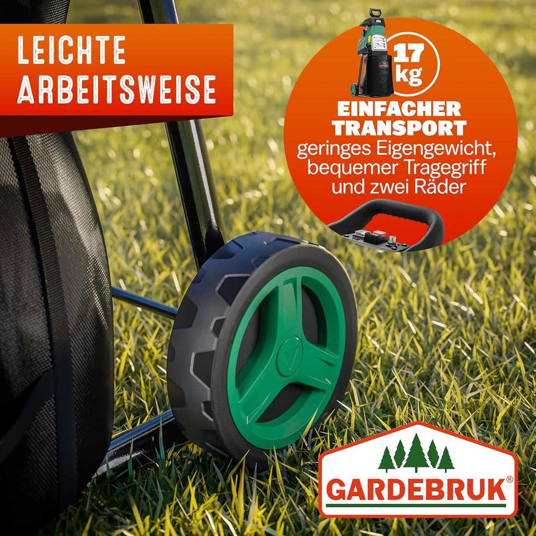 Gardebruk® Leisehäcksler 3100 W max. 44 mm Aststärke Elektrisch 2 x 60 L Auffangbeutel Gartenhäcksle