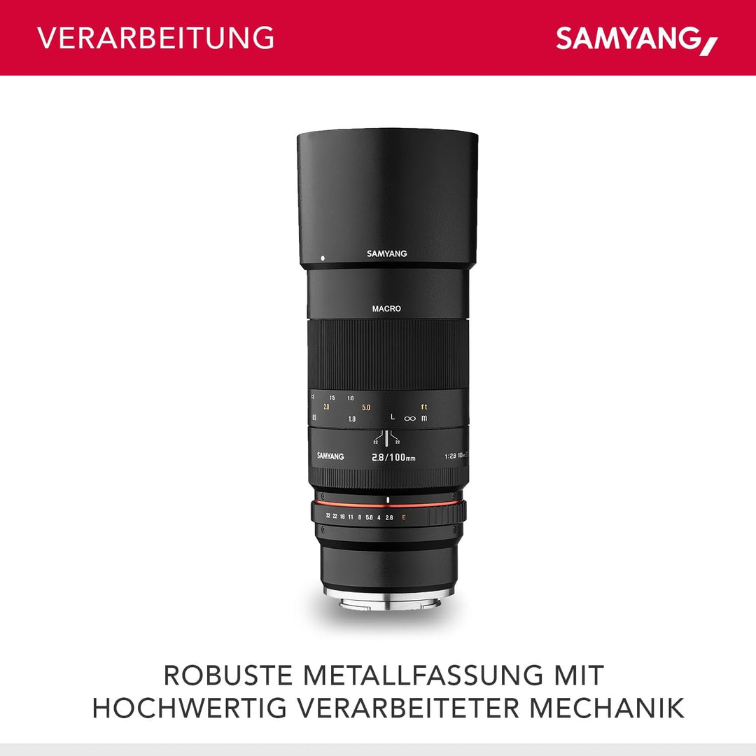 Samyang MF 100mm F2.8 Makro für Sony E – Macro Teleobjektiv für Sony E-Mount, geeignet für APS-C und