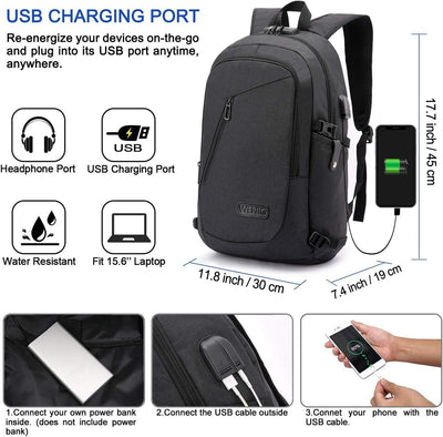 WENIG Laptop Rucksack Herren Anti-Diebstahl Laptoptasche 15.6 Zoll für Arbeit mit USB Ladeanschluss