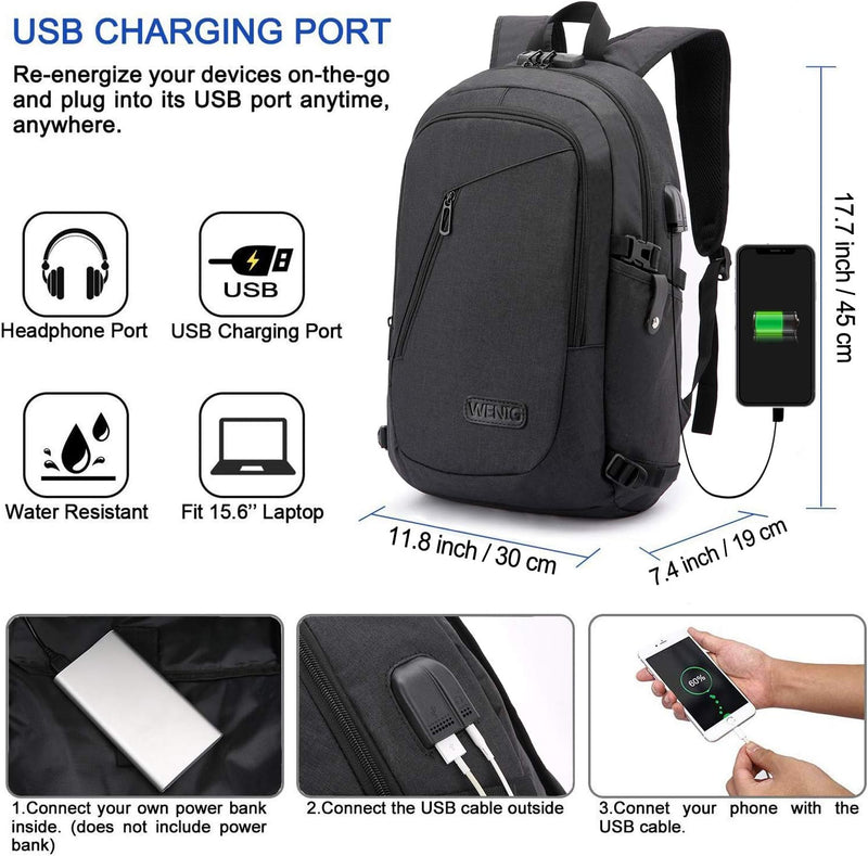 WENIG Laptop Rucksack Herren Anti-Diebstahl Laptoptasche 15.6 Zoll für Arbeit mit USB Ladeanschluss