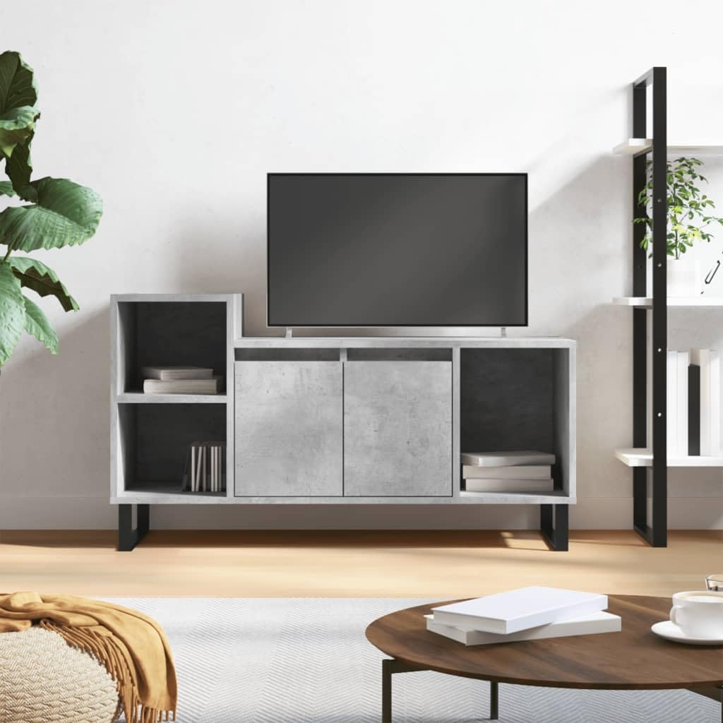 TV-Schrank, Zementgrau, 100 x 35 x 55 cm, mehrschichtiges Holz, Metall, TV-Schrank, Vitrine mit Türe