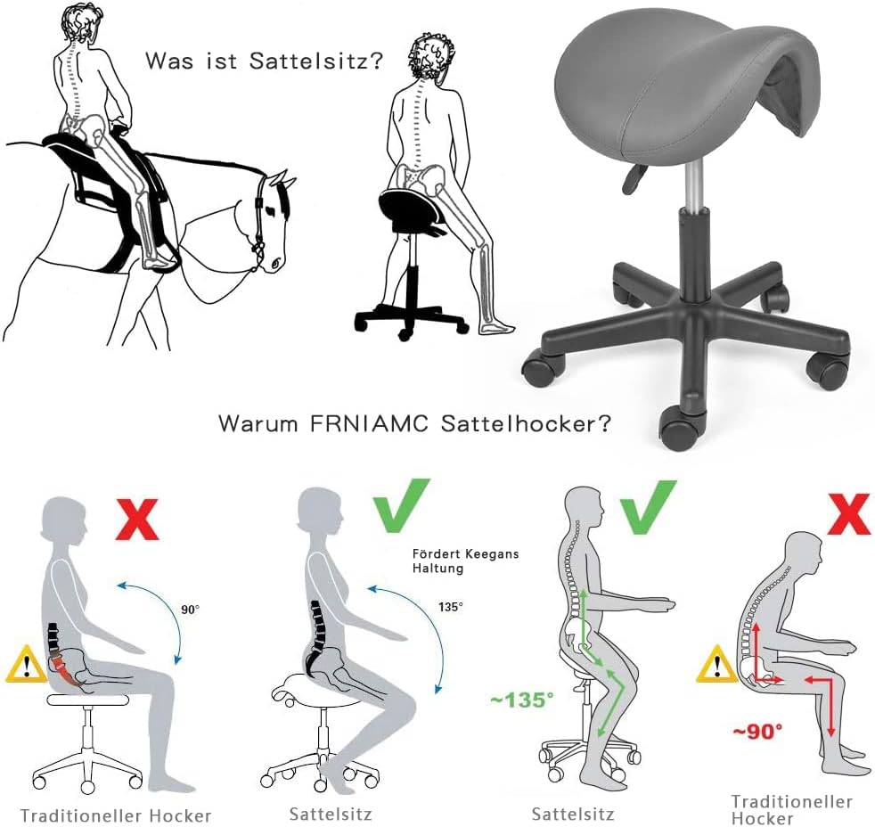 Mingone Sattelhocker Ergonomischer Bürohocker 360° Drehbarer Hocker Arbeitshocker Sattelstuhl Höhenv