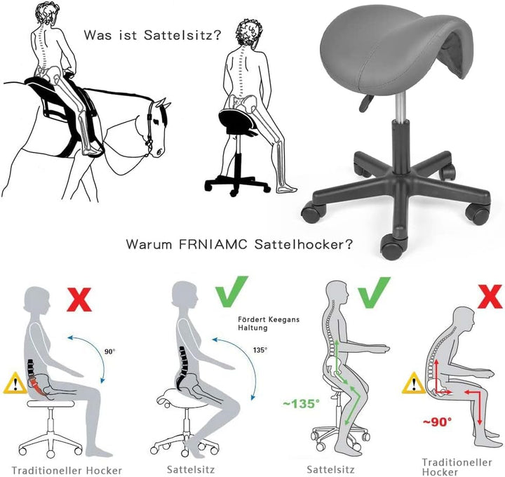 Mingone Sattelhocker Ergonomischer Bürohocker 360° Drehbarer Hocker Arbeitshocker Sattelstuhl Höhenv