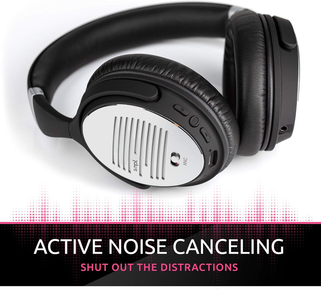 Smpl Noise Cancelling Kopfhörer - Bluetooth-Over-Ear-Kopfhörer, mit Mikrofon zum Anrufen, 16-Stunden