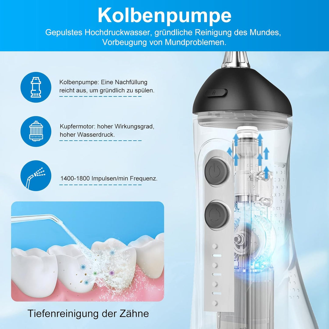 Betterchoi Munddusche Kabellos Tragbar Elektrische Zahnreiniger, 4 Reinigungsmodi, 1800 Impulse, 300