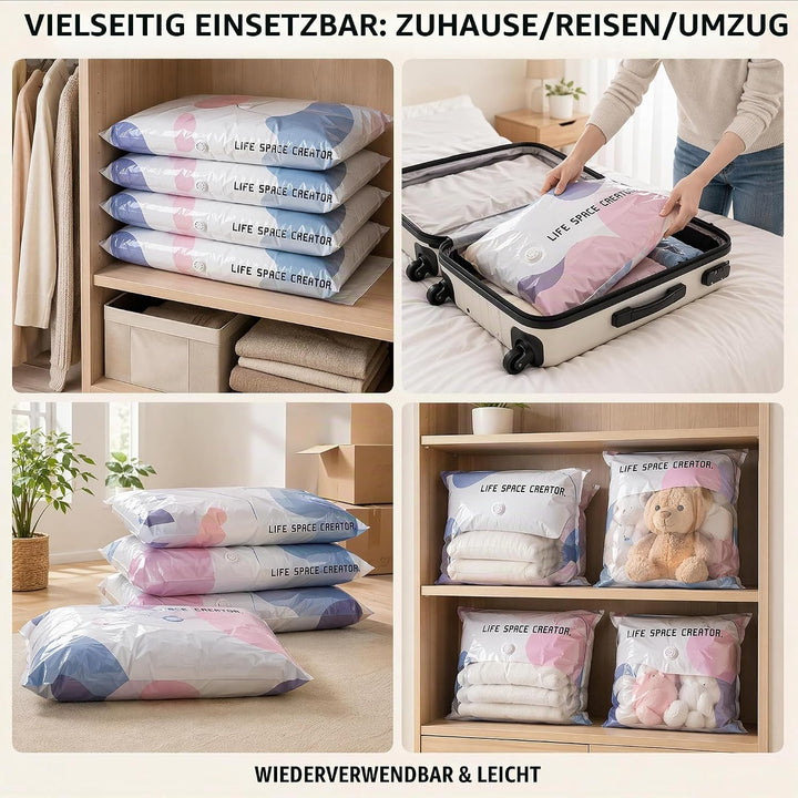 Vakuumbeutel Ohne Pumpe, 4 Pack Vakuumbeutel fur Kleidung, Vacuum Bags for Clothing, No-Pump Vacuum