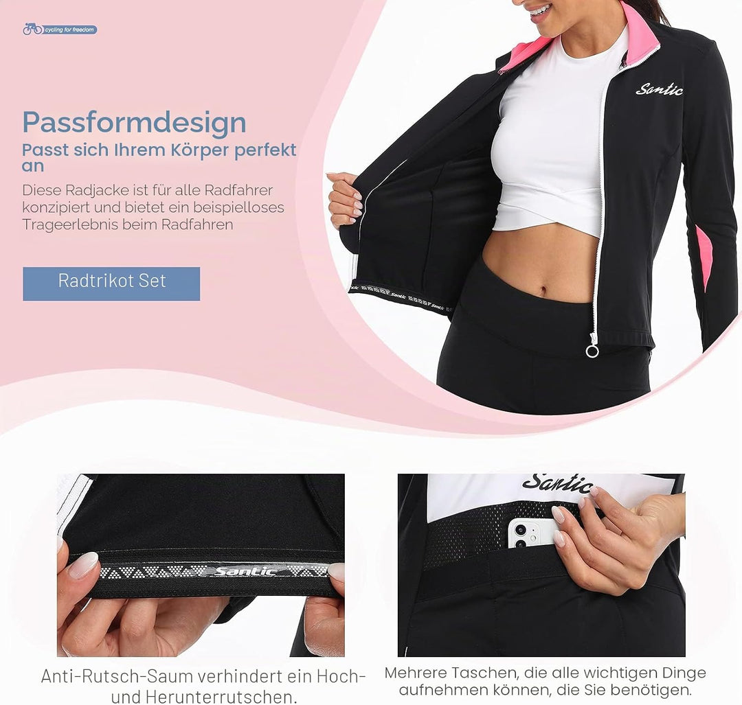 Santic Fahrradjacke Damen Winter Thermo Jacken Winddichte Laufjacke Leichte Atmungsaktiv Langarm Ref