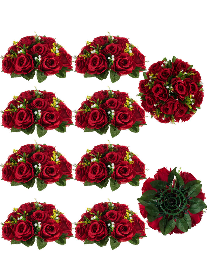 BLOSMON Blumenstrauss Blumengestecke Künstlich Deko Rose 10 Pcs Karminrot Künstliche Blumenstrauss B