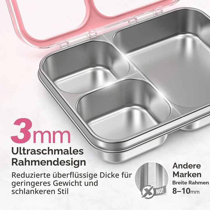 VITONIS Edelstahl Brotdose Lunchbox mit 3 Fächern, Bento Lunch Box Kinder Auslaufsicher BPA frei, Sp