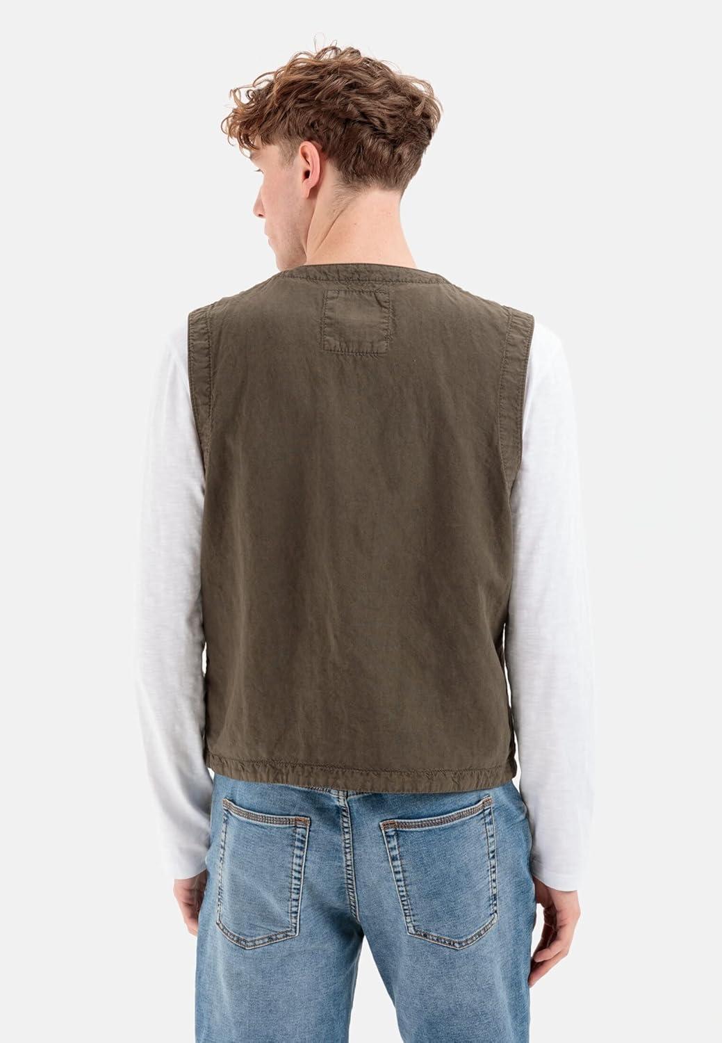 camel active Herren Casual Weste aus einem Baumwoll-Leinenmix 48 Oliv Braun, 48 Oliv Braun
