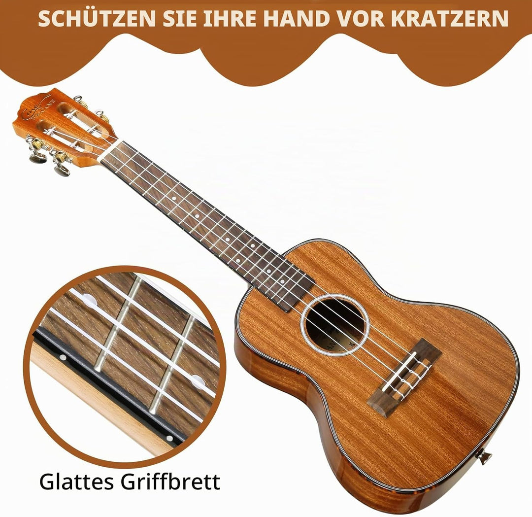 Konzert-Ukulele 23 Zoll Hochglanz Sapele Hawaii Ukulelen für Erwachsene Anfänger mit Gigbag Saiten 2