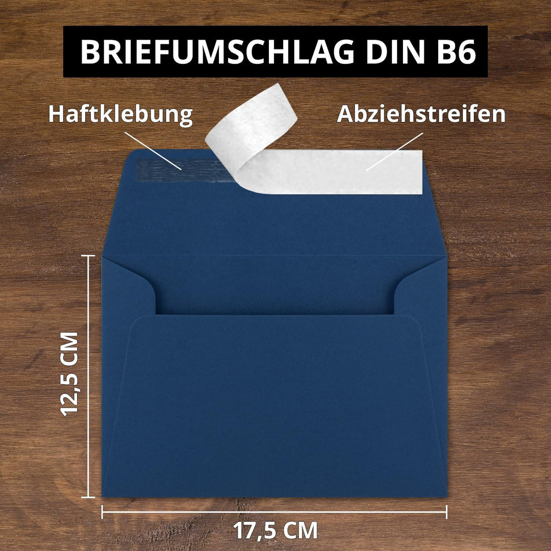 700x Brief-Umschläge B6 - Nachtblau - 12,5 x 17,5 cm - Haftklebung 120 g/m² - breite edle Verschluss