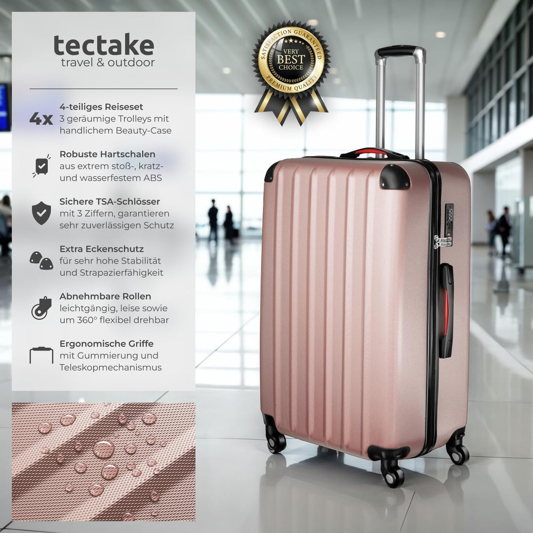 tectake 800763 Kofferset 4-TLG, robuste Hartschalenkoffer, abnehmbare Rollen 360°, ineinander stapel