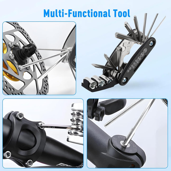 Fahrrad Reparaturset 16-in-1 mit Satteltasche und 120 PSI Mini-Luftpumpe,Flickzeug Fahrrad Multitool