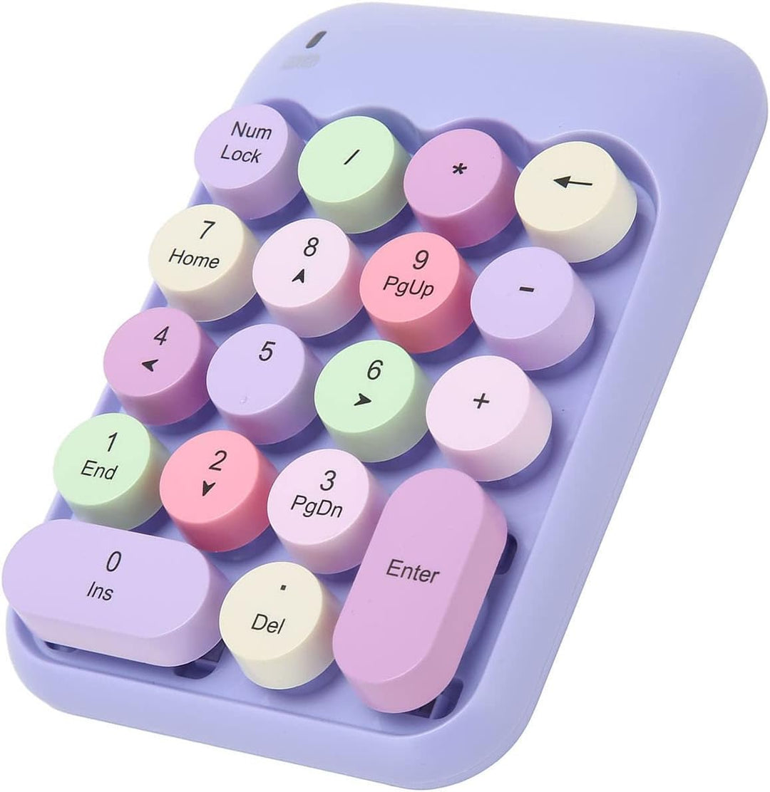 VBESTLIFE Kabelloser Nummernblock, Bunte 18 Tasten, Runde Tastenkappen, Retro-Ziffernblock, 2,4 G Ka