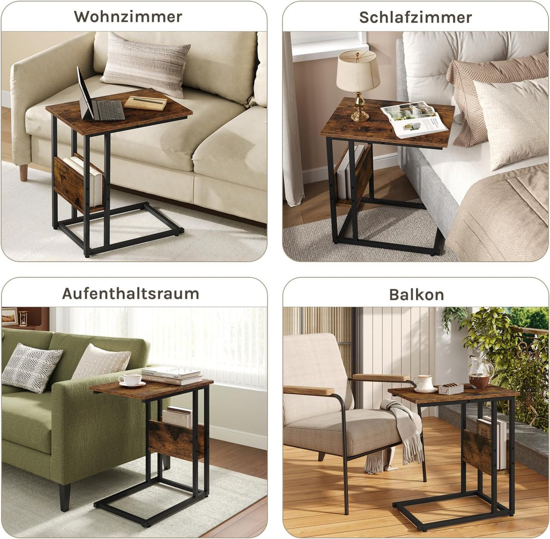 WOLTU Beistelltisch C Form, Couchtisch mit Stauraum, Wohnzimmertisch klein, Vintage Sofatisch mit Me