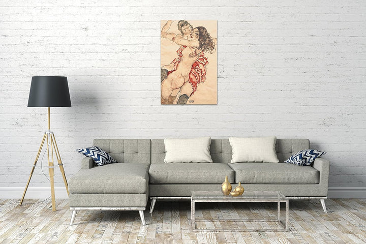 Printed Paintings Leinwand (40x60cm): Egon Schiele - Zwei Sich umarmende Frauen 40x60 cm, 40x60 cm