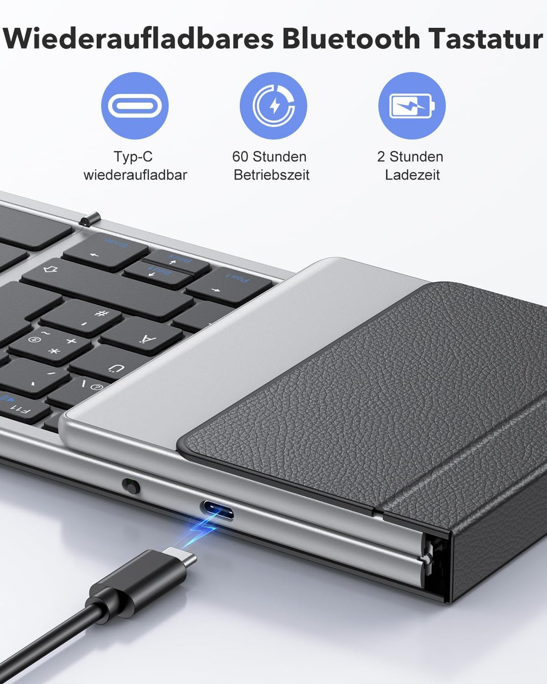 OMOTON Bluetooth Tastatur Faltbare mit Ziffernblock, Kabellose Tastatur Wiederaufladbare QWERTZ, Vol