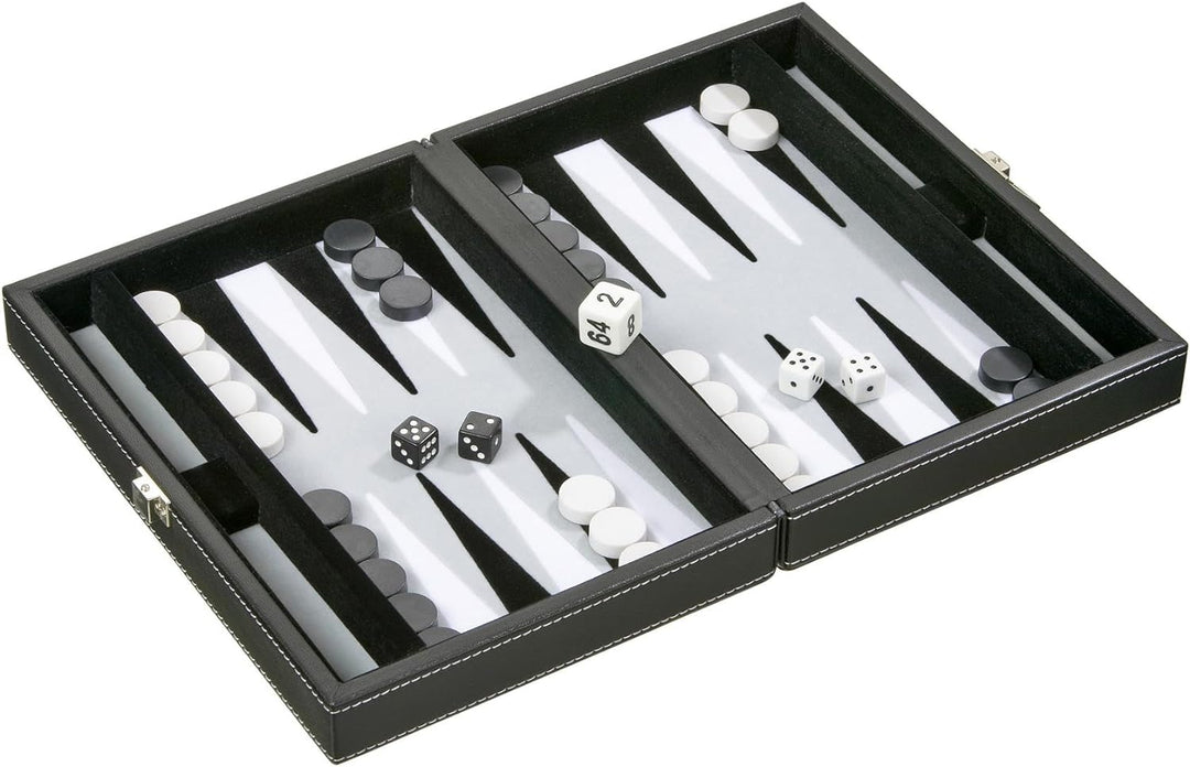 Philos 1712 - Backgammon Tinos, klein, grau, Kunstleder, magnetisch, Reisespiel
