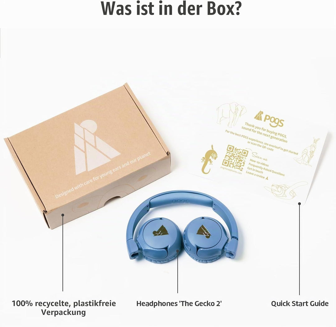 POGS Drahtloser Bluetooth Kinderkopfhörer | The Gecko 2 | Faltbarer robuster Kinderkopfhörer ab 3 Ja