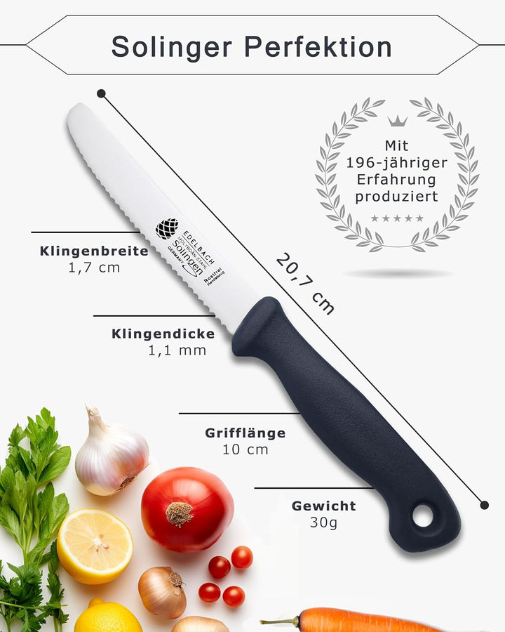 Edelbach Solingen Küchenmesser Set | 'Perfect' Frühstücksmesser m. Wellenschliff | Ultrascharf Messe