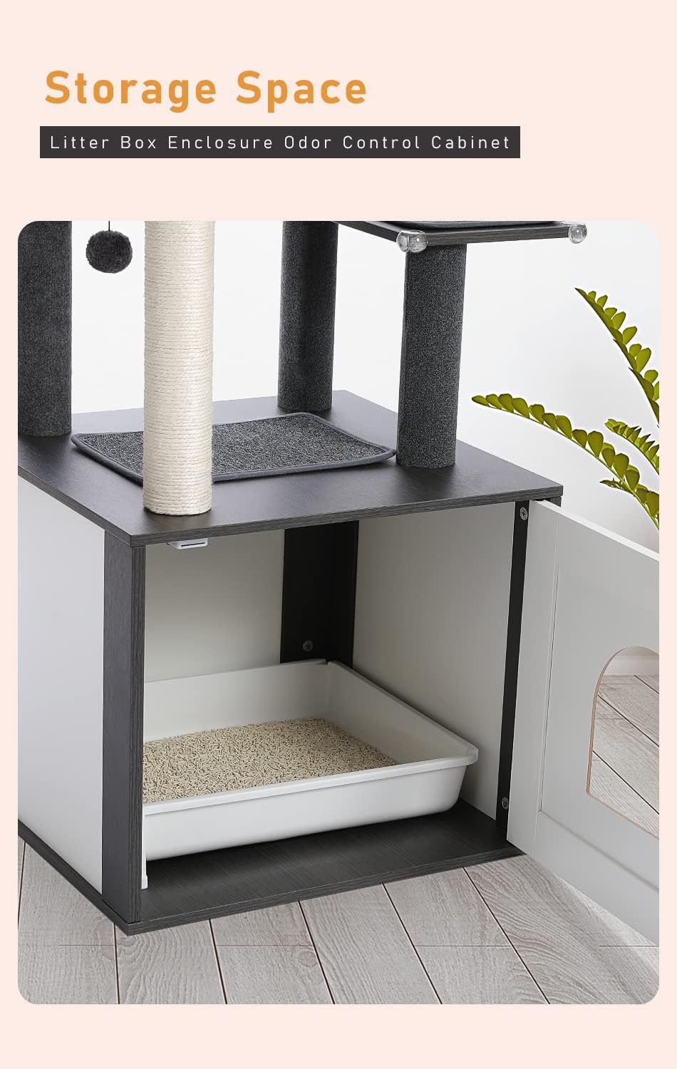 PAWZ Road Moderner Katzenbaum Holz Katzenturm mit Aufbewahrungsschrank Katzentoilette Gehege und ger