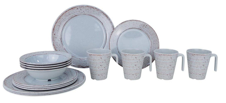 Gimex Camping Geschirr Melamin 16 TLG. Set für 4 Personen Casa Grey grau - Creme