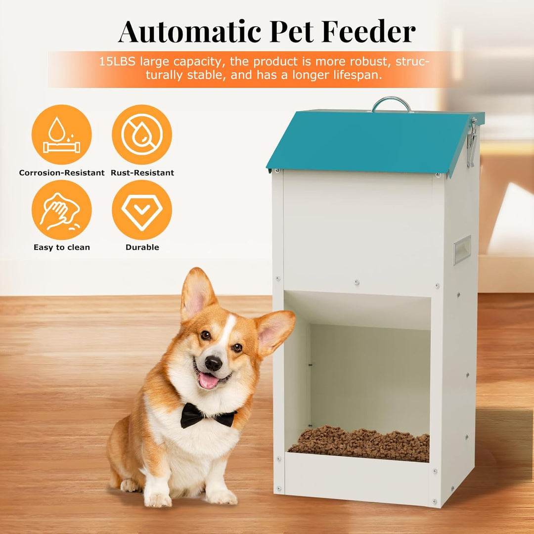 Svaoumu Verzinkter Automatischer Hundefutter-Spender 6 kg Aussen-Schwerkraft-Metallfutter-Spender fü