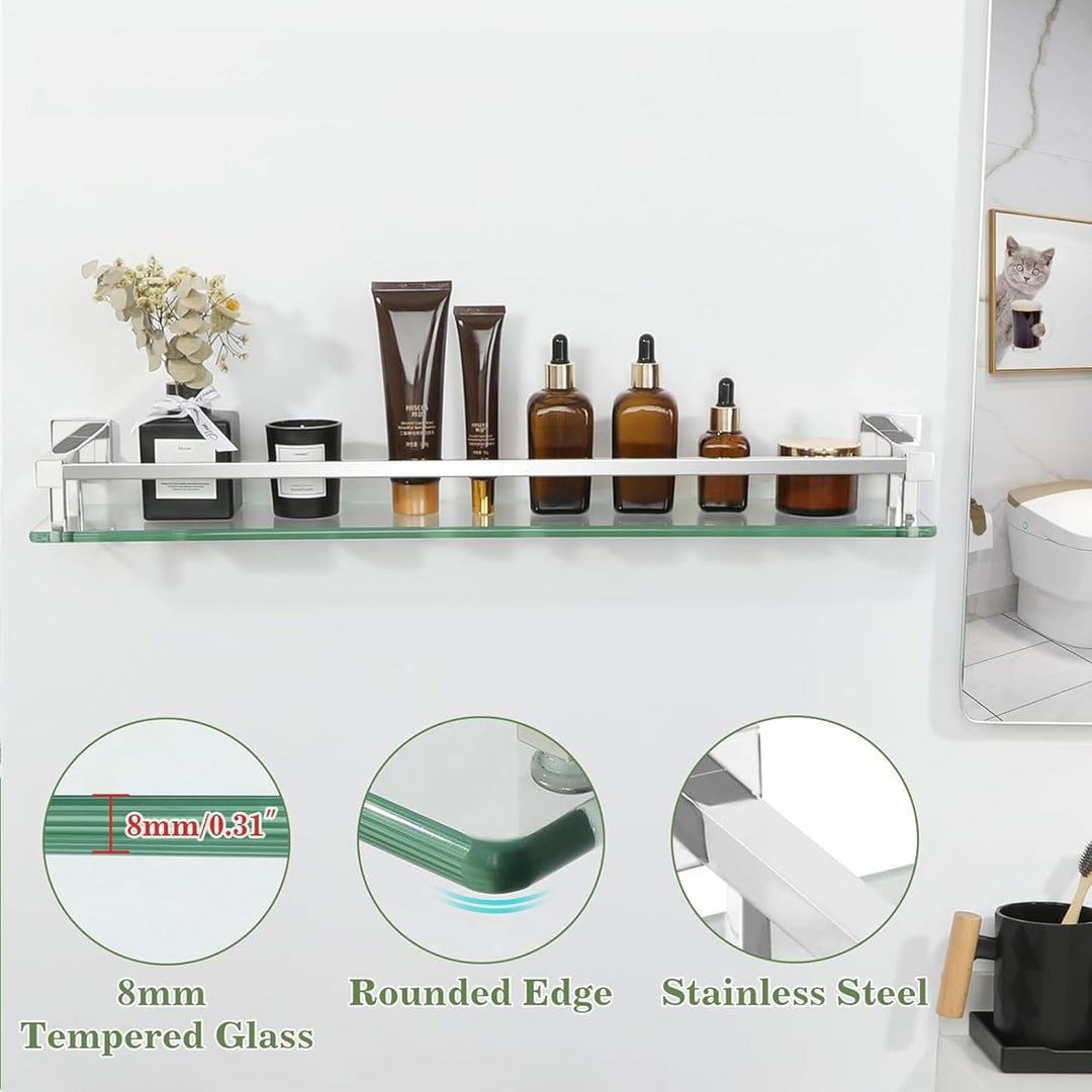 SAYAYO Duschablage Edelstahl, Duschregal Chrom Glasregal Badezimmer Regal Duschkorb Shampoo Halterun