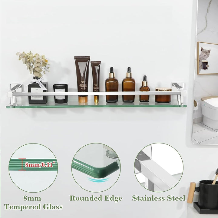 SAYAYO Duschablage Edelstahl, Duschregal Chrom Glasregal Badezimmer Regal Duschkorb Shampoo Halterun