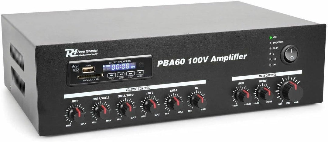 Power Dynamics PBA60 100 V Verstärker 60 W MP3-Player, Tuner und Bluetooth