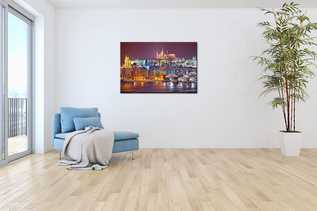 deyoli erhellendes Prag bei Nacht Format: 60x40 als Leinwand, Motiv fertig gerahmt auf Echtholzrahme