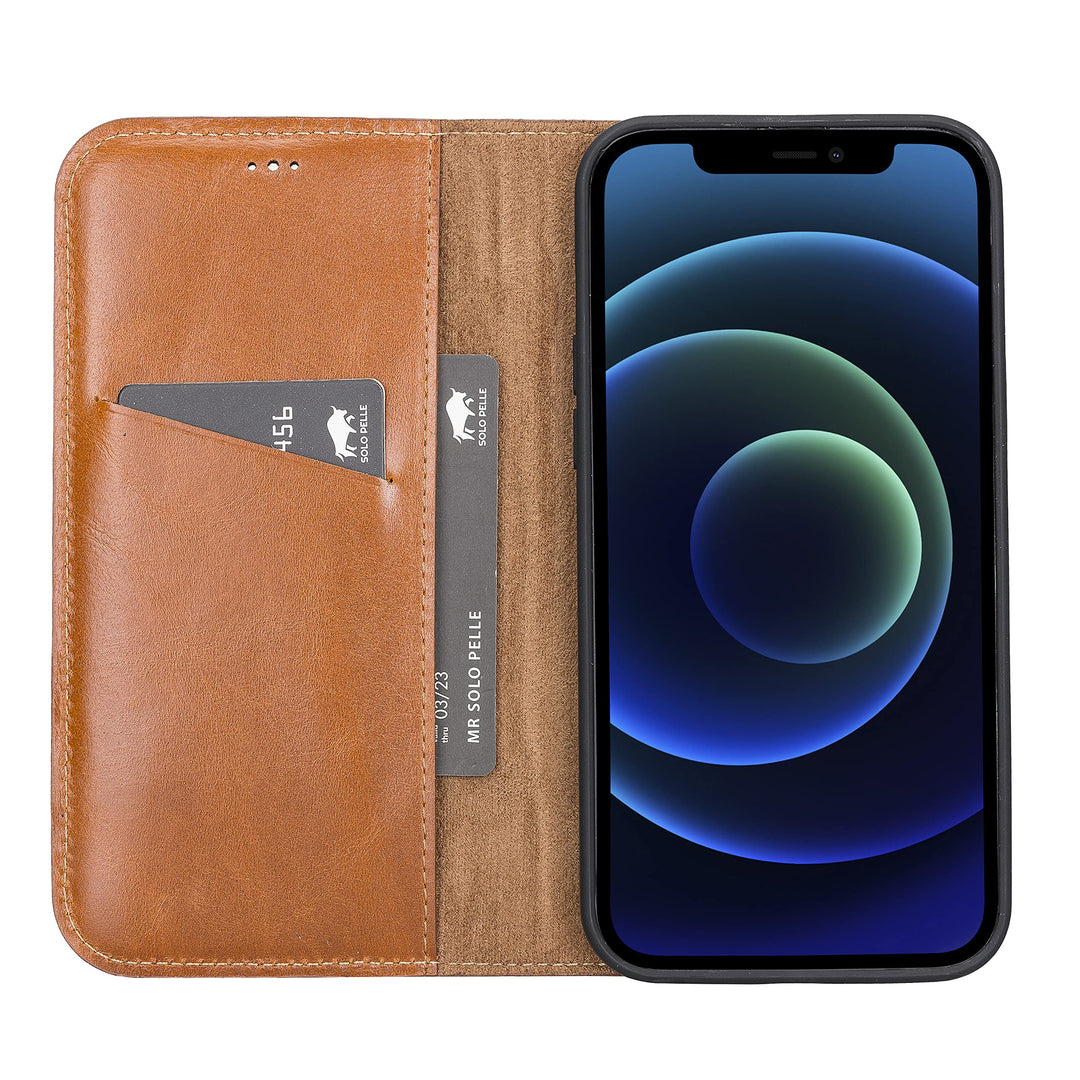 Solo Pelle aufklappbare Lederhülle kompatibel für iPhone 13 Pro in 6.1 Zoll inkl. 1 Kartenfach für d