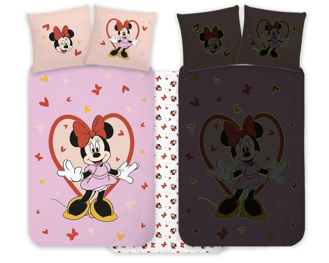 Minnie Mouse Bettwäsche-Set für Kinderbett, 100 x 135 cm + Kissenbezug 40 x 60 cm, 100 % Baumwolle,