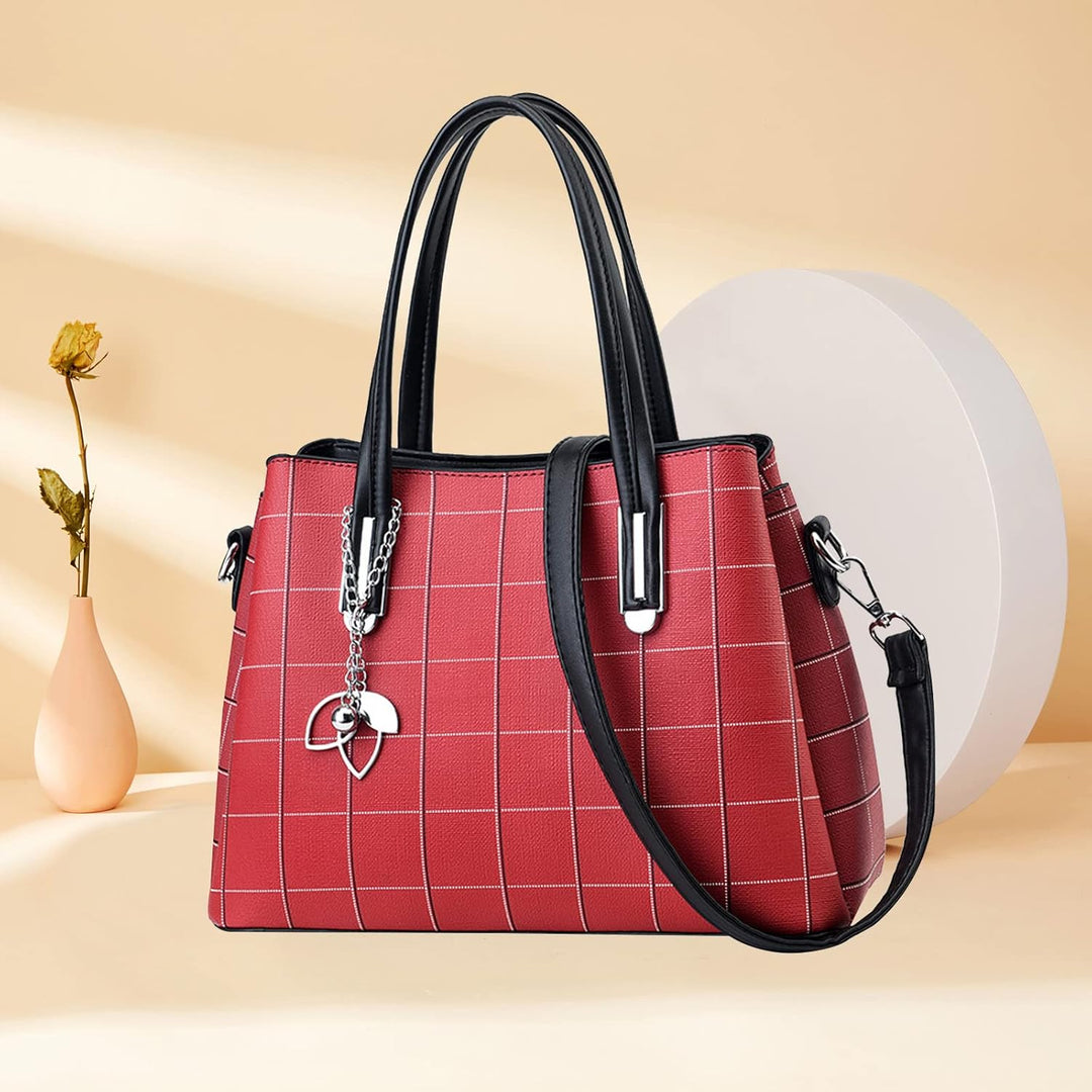 NICOLE & DORIS Damen Handtasche Mittelgross Elegant Handtaschen Karierte Tasche PU Leder Schultertas