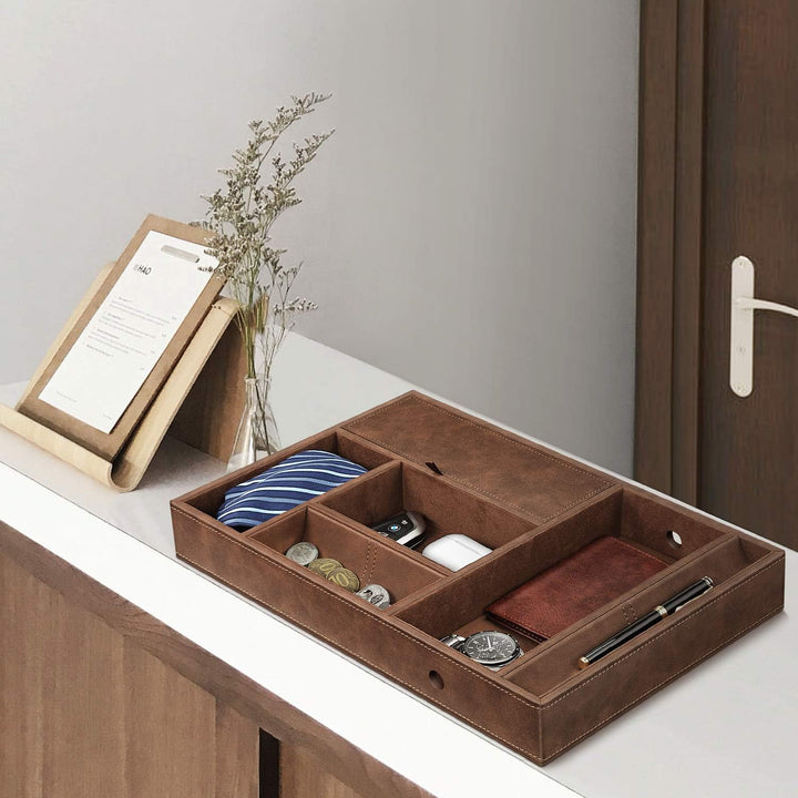 SITHON Taschenleerer Tisch Organizer, 8 Fäche Tablett Organizer Ablage Aufbewahrungsbox Kunstleder N